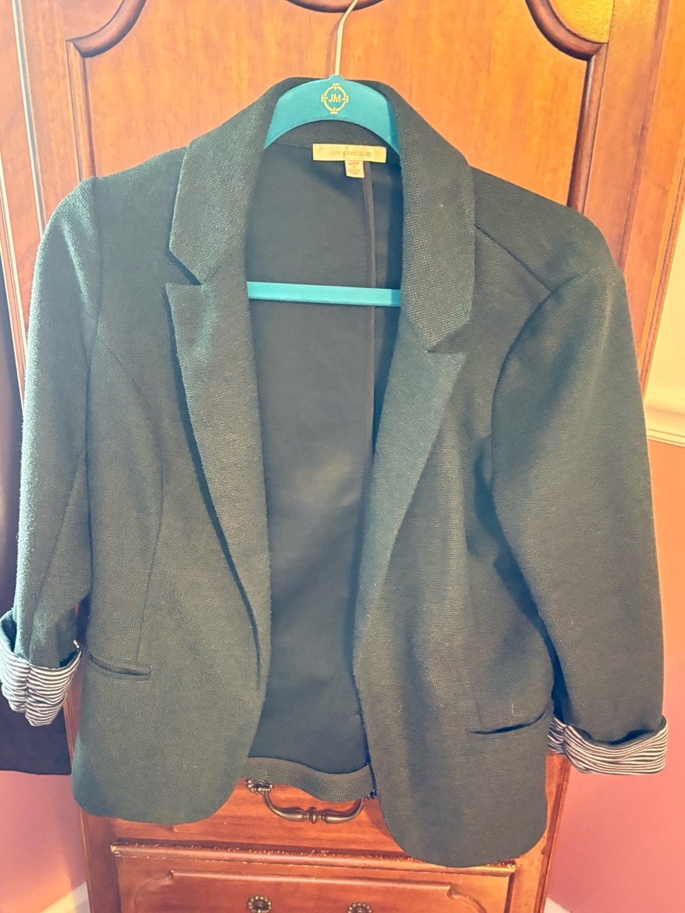 Cropped sleeves Women's Blazer in Hunter Green